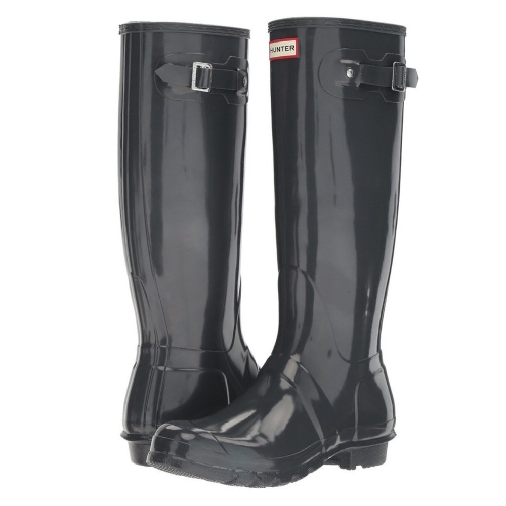 Hunter Original Tall Gloss Rain Boots Dark Slate ~ NWOT!